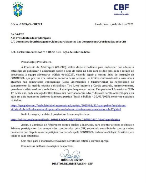 Comunicado oficial de la CBF sobre la Paradinha (Foto: CBF)