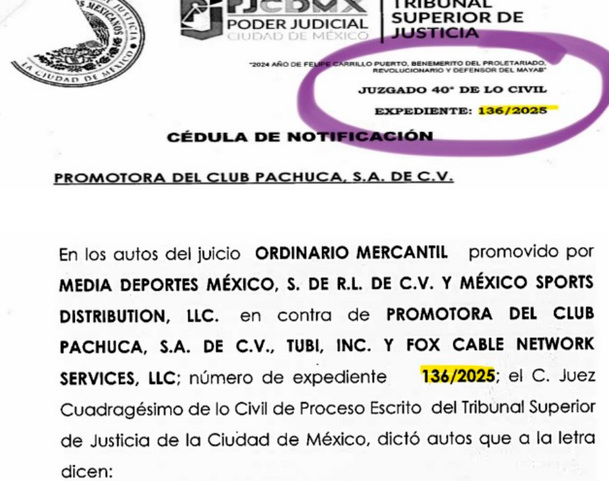 Mediotiempo obtuvo la notificación de la demanda a Grupo Pachuca.