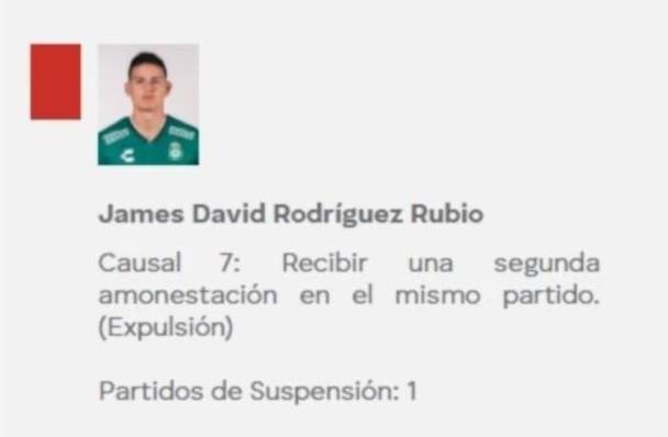 James Rodríguez y su reporte de la Comisión Disciplinaria (Femexfut)