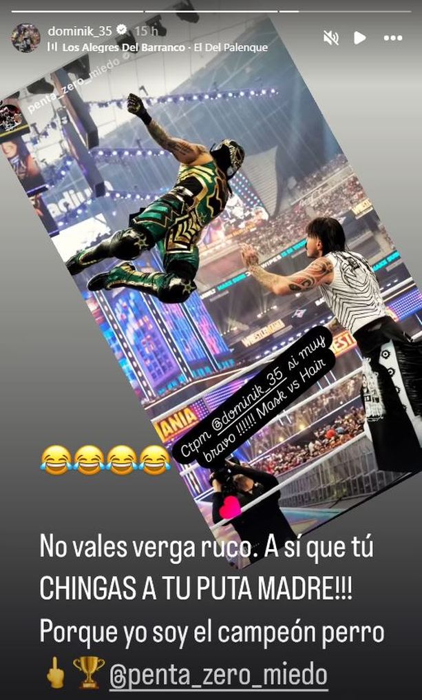 Respuesta de Dominik Mysterio al reto que le lanzó Penta Zero Miedo (Instagram @dominik_35)