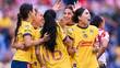 Las jugadoras de América Femenil festejan un gol ante Chivas (Imago7)