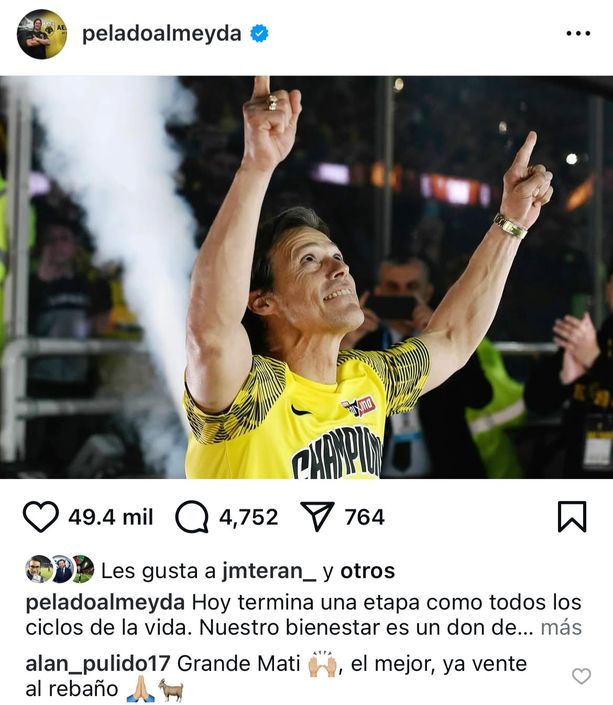 Mensaje que le dejó Anal Pulido a Almeyda (Instagram @peladoalmeyda)