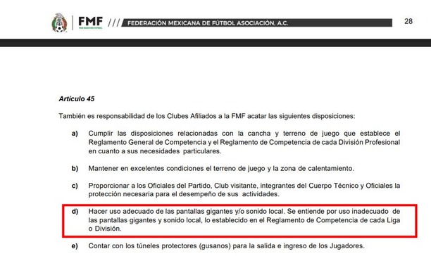 Artículo 45 del Reglamento de Sanciones (fmf.mx)