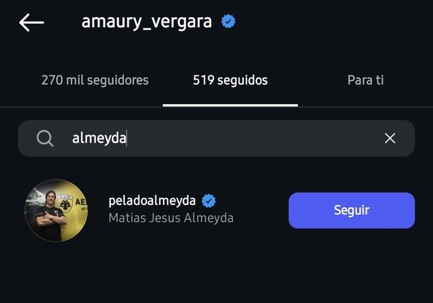 Amaury Vergara comenzó a seguir a Matías Almeyda en Instagram