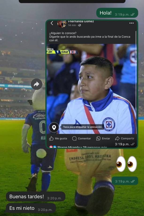 Así contactaron al niño aficionado de Cruz Azul (@FergieGo)