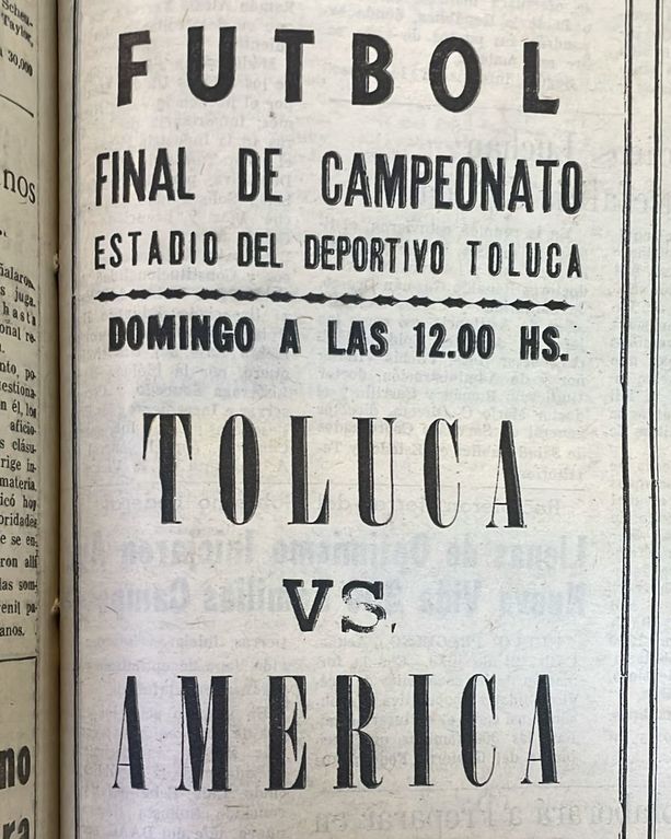 Anuncio de la Final entre América y Toluca en 1971. (Foto: Hemeroteca Milenio- La Afición)
