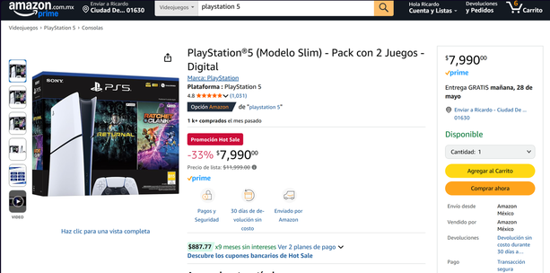 Amazon pone en gran descuento la PlayStation 5 Slim de 1TB y dos juegos incluidos. Foto: Amazon