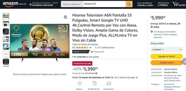 Aprovecha el Hot Sale: TV Hisense 55” con rebaja exclusiva en Amazon