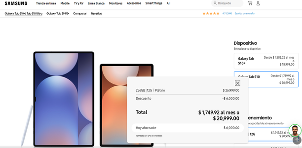De estar en $26 mil 999 pesos, puedes adquirir la Galaxy Tab10 Ultra por sólo $20 mil 999 pesos. Foto: Samsung