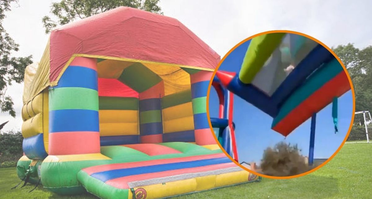 Castillo Inflable sale volando con 2 niños aún dentro. Detalles aquí (especial)