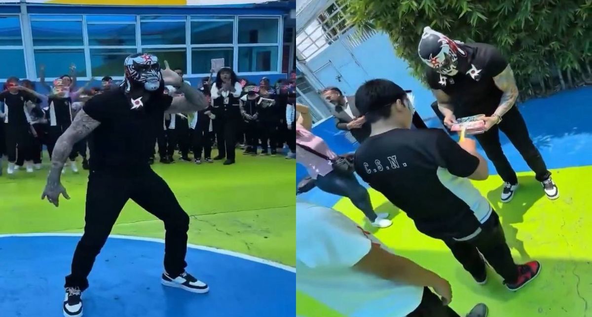 Penta Zero Miedo regresa a la primaria donde estudió con increíbles regalos para los estudiantes en Ecatepec. (FOTO): Especial.