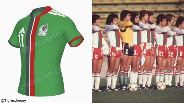 La posible nueva camiseta de la Selección Mexicana para el Mundial del 2026, inspirada en la que se utilizó en 1978 (Footy Headlines / @TigresJersey /