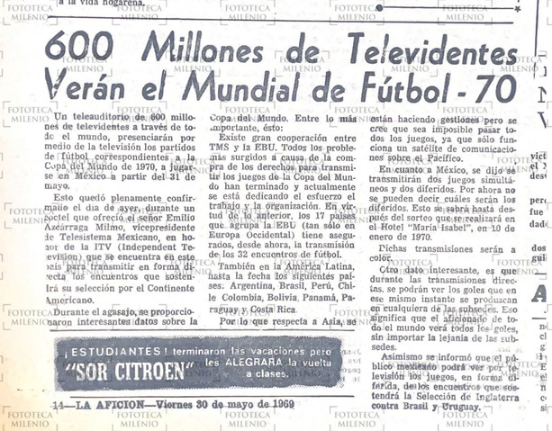 Millones de personas vieron el Mundial de 1970. (Foto: Hemeroteca La Afición/ Milenio)