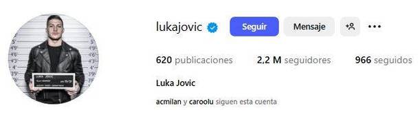 Descripción de Luka Jovic en Instagram (Captura)