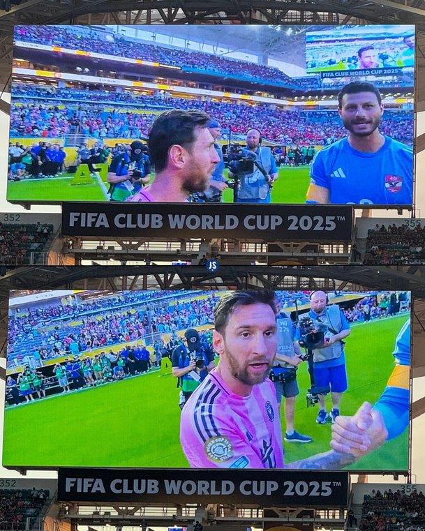 Vista de Messi por parte del árbitro en las pantallas del estadio (Captura)