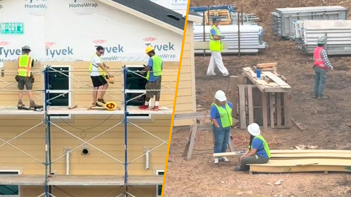 Estadounidenses laboran en la construcción en USA (Captura @@estebanlopez400)