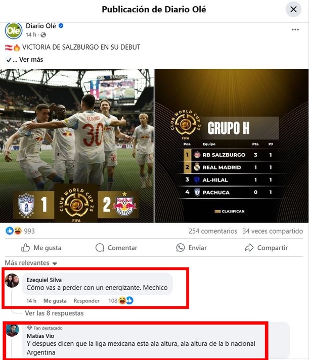 Burlas de aficionados para Pachuca (Facebook Diario Olé)
