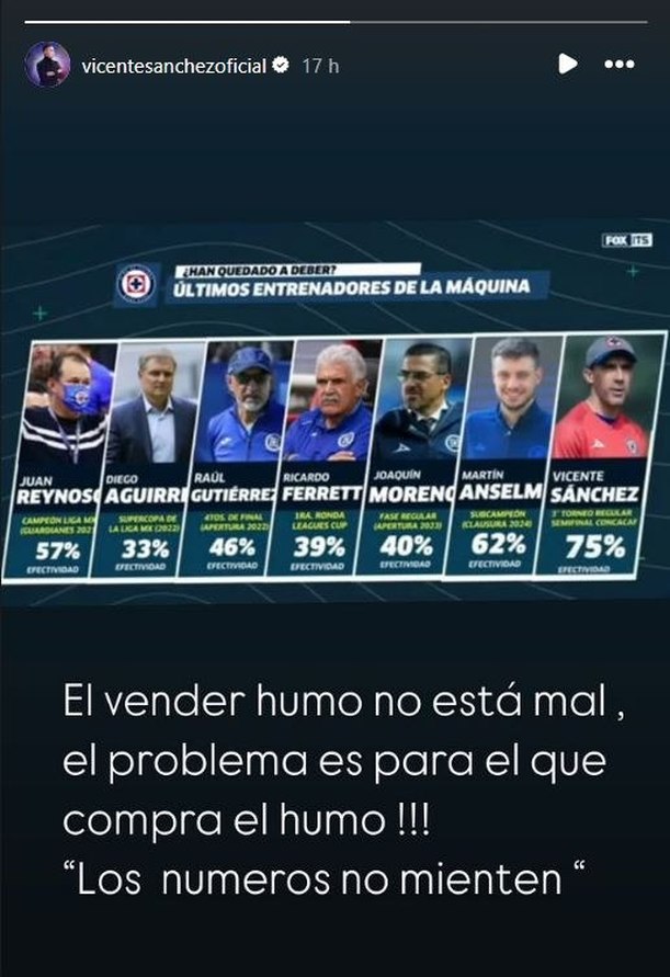 Historia que publicó Vicente Sánchez en su cuenta de Instagram (@vicentesanchezoficial)