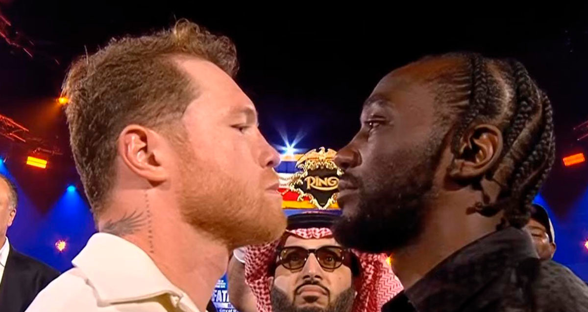 Canelo Álvarez y Terence Crawford tuvieron un tenso cara a cara.  (Foto: X @Turki_alalshikh)