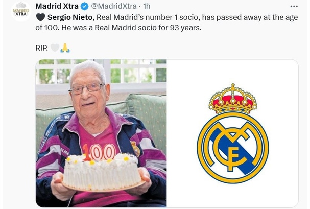 Sergio Nieto Díaz Albo era el Socio Número 1 del Real Madrid (Captura @MadridXtra)