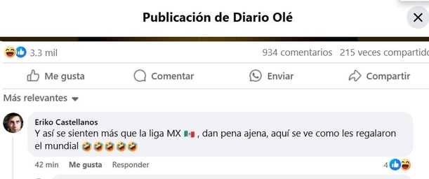 Mensaje de aficionado mexicano burlándose de Boca Juniors (Captura Facebook Olé)