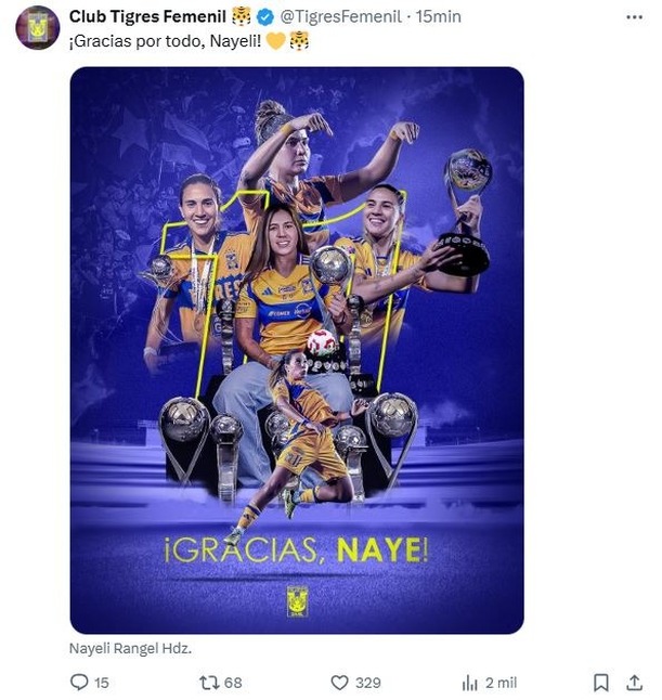 Así despidió Tigres Femenil a Nayeli Rangel (X @TigresFemenil)