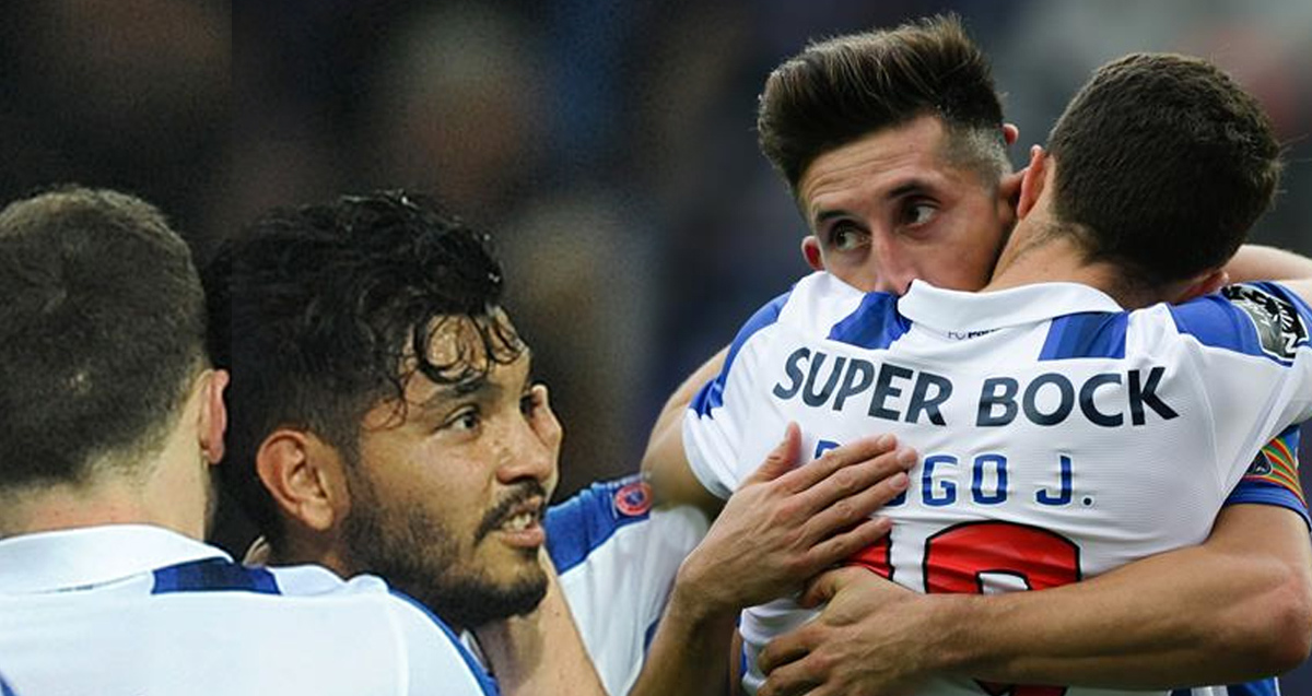 Diogo Jota festejaba con los mexicanos Tecatito Corona y Héctor Herrera. (Foto: Especial)