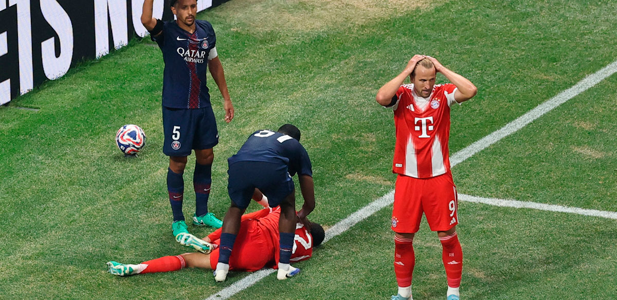 Jamal Musiala se rompió en una acción con Donnarumma. (Foto: Reuters)