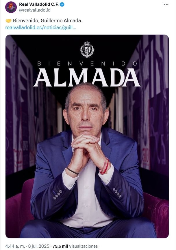 Guillermo Almada es el nuevo DT del Real Valladolid (X @realvalladolid)