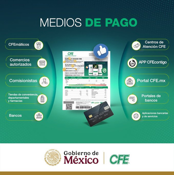 Medios de pago para tu recibo CFE (Foto: @CFE_Contigo)