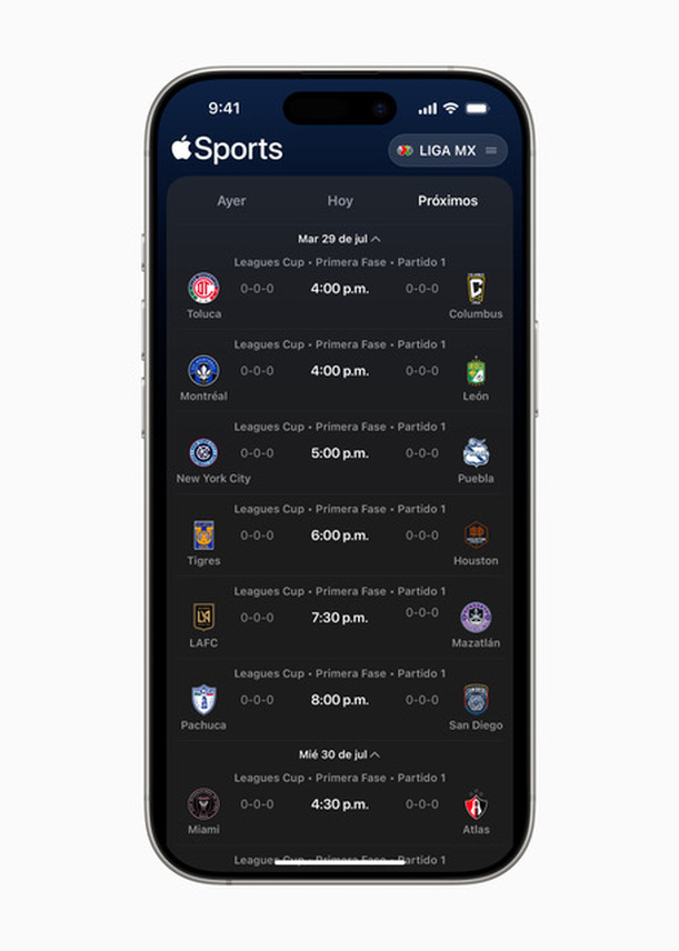 Así luce la app Apple Sports (Cortesía)