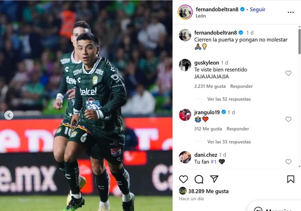 Mensaje que publicó Fernando Beltrán en Instagram (@fernandobeltran8)