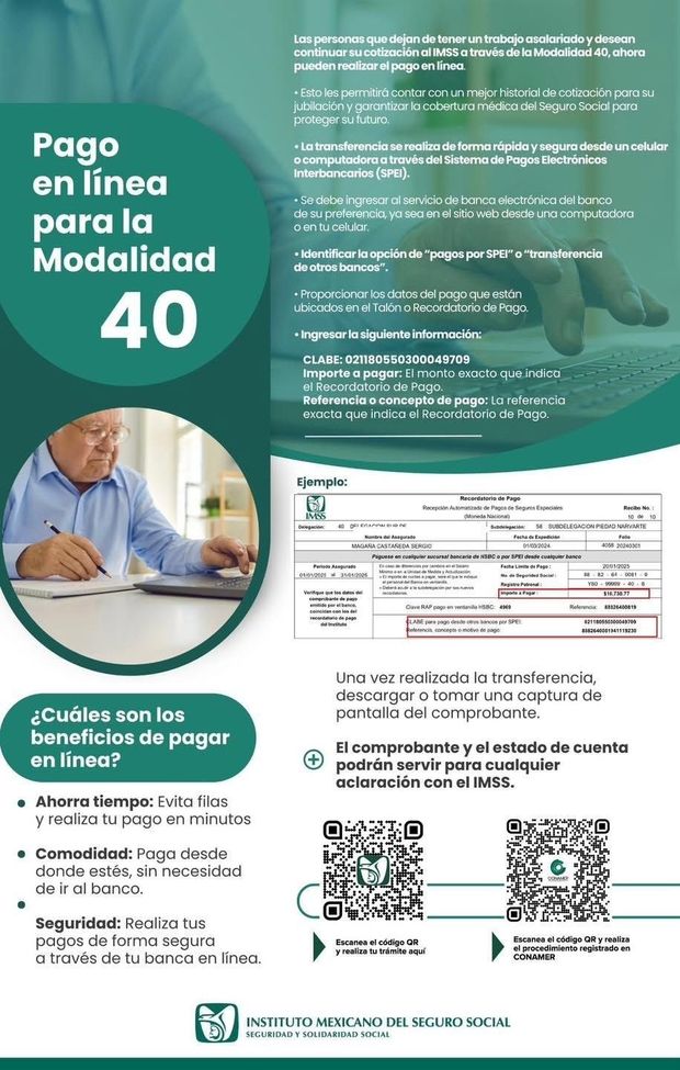 Paga en línea tu Modalidad 40 de la siguiente manera. Foto: @Tu_IMSS