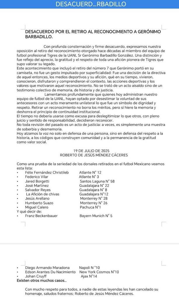El exdirectivo redactó la carta de desacuerdo.