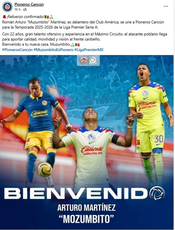 Mozumbito Martínez es nuevo jugador de Pioneros Cancún (Facebook PionerosFC)