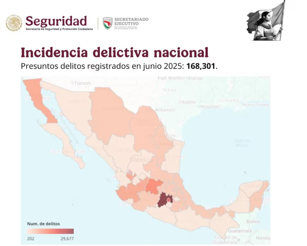 El mapa de incidencias de delitos en junio.