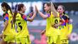 América Femenil celebra uno de sus goles ante León (Mexsport)