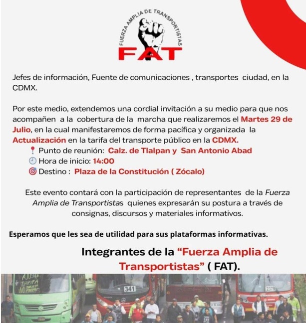 Mega marcha de Transportistas HOY en la CDMX (redes sociales FAT)