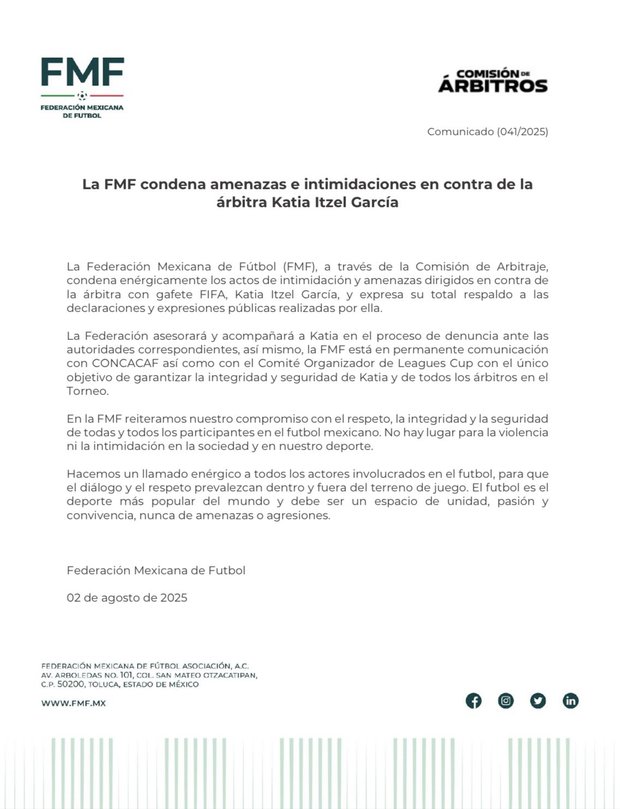 La FMF tomará las medidas pertinentes para cuidar a los árbitros. (Foto: @FMF)