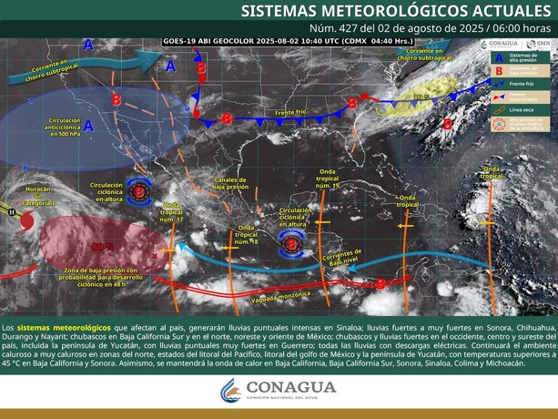 En México se están formando 3 ondas tropicales que provocarán intensas lluvias los primeros días de agosto. Foto: CONAGUA Clima/X