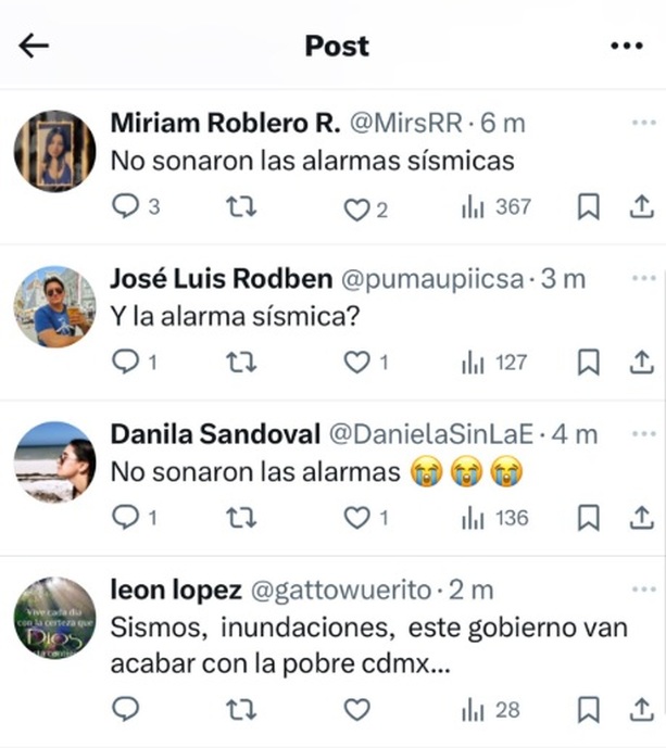 Usuarios se quejan del no sonar de la alerta sísmica HOY 2 de agosto (Red social:X)