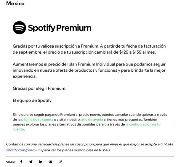 Nuevos precios que tendrá Spotify (newsroom.spotify.com)