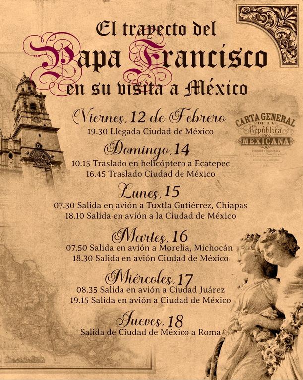 Agenda del Papa Francisco en México (mediotiempo)