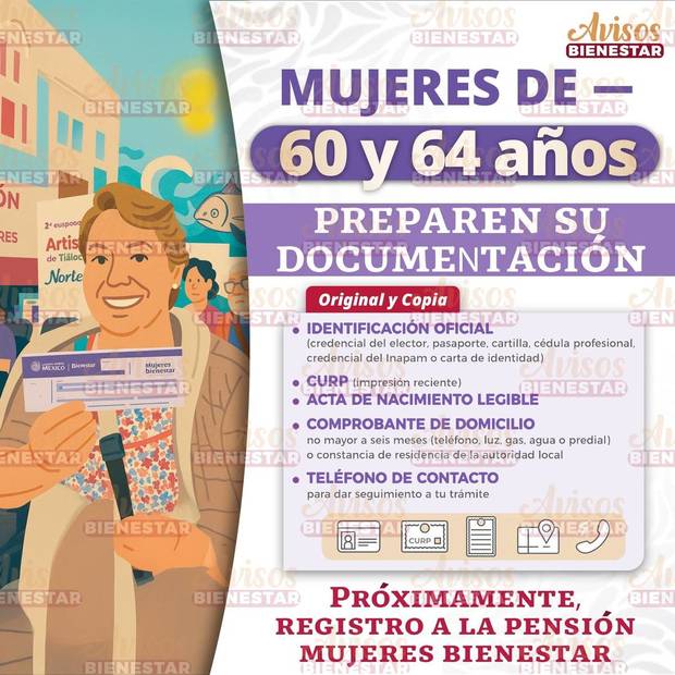 Estos son los documentos solicitados para la pensión de mujeres con bienestar. Foto:@avisosbienestar