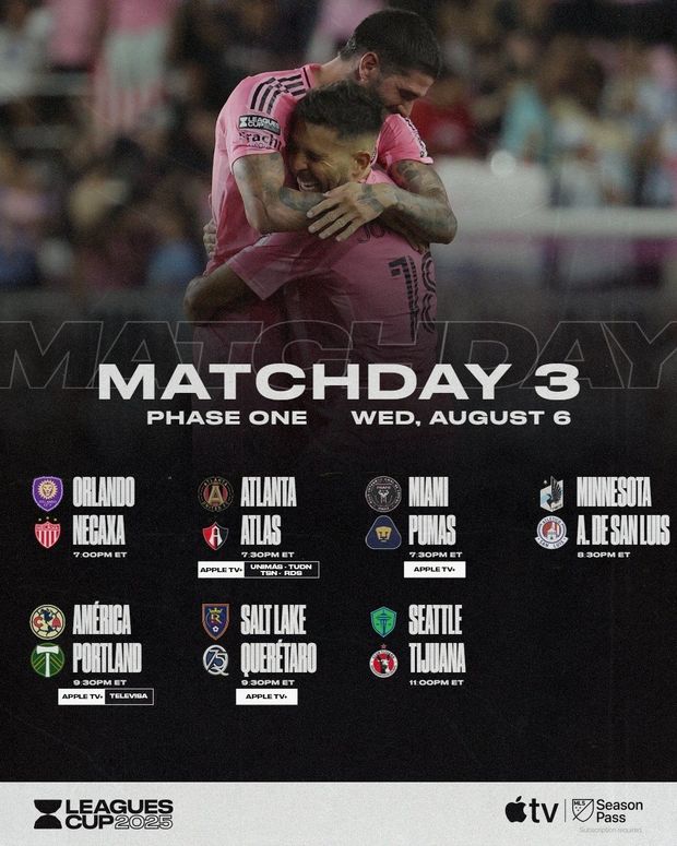Este es el itinerario de la Leagues Cup este miércoles 6 de agosto. Foto:@LeaguesCup