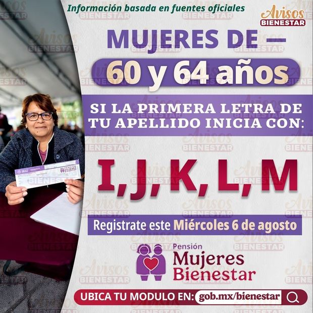 Este miércoles tendremos registros para la Pensión de mujeres con bienestar. Foto:@avisosbienestar