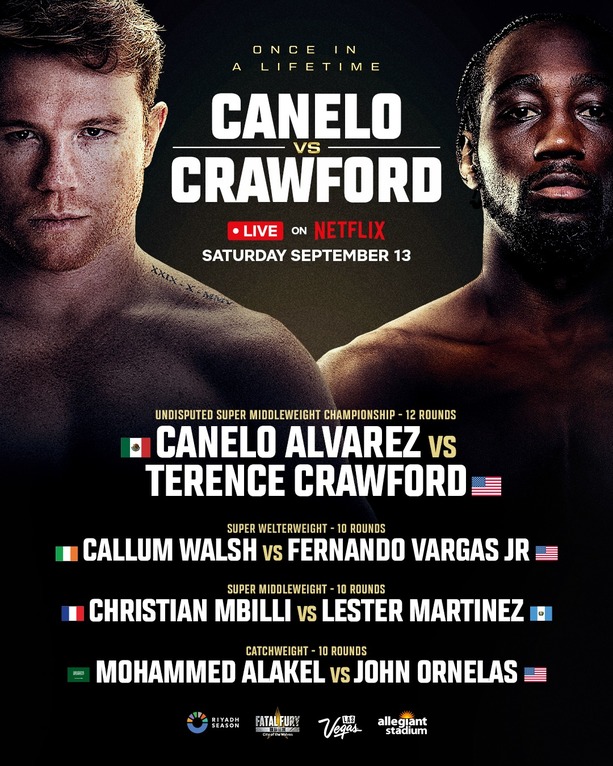 Cartelera completa de la función Canelo Álvarez vs. Terence Crawford.