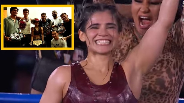 Jugadores de América celebraron con Alana Flores su nueva victoria (Captura | FB Supernova Boxing)