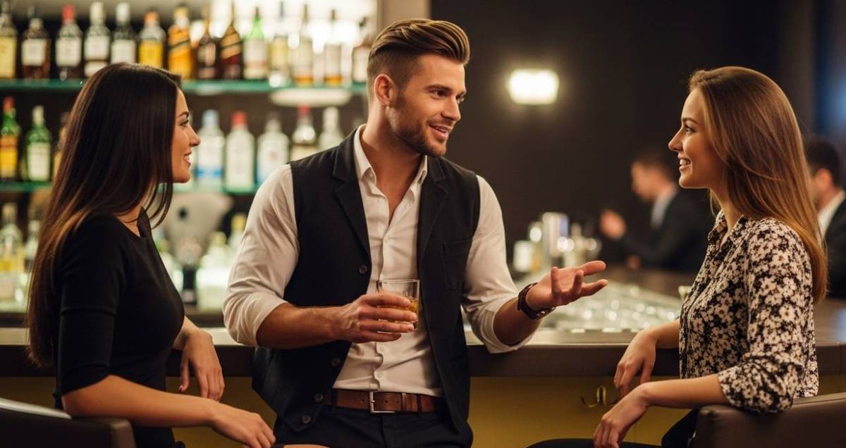 Hombre performativo en conversación con unas mujeres (IA)