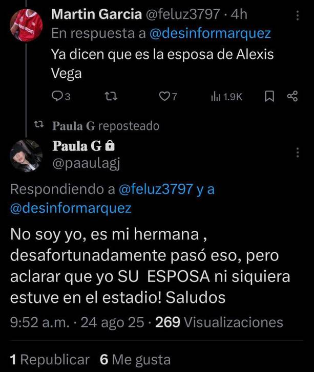 Publicación de la esposa de Alexis Vega (Captura)